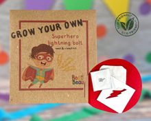 Load image into Gallery viewer, Eco Friendly Superhero Party Favours - Grow a Cress Lightning Bolt at Home!