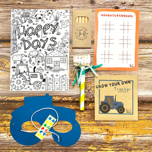 Filled Blue Tractor Party Bags for Ages 3 to 8