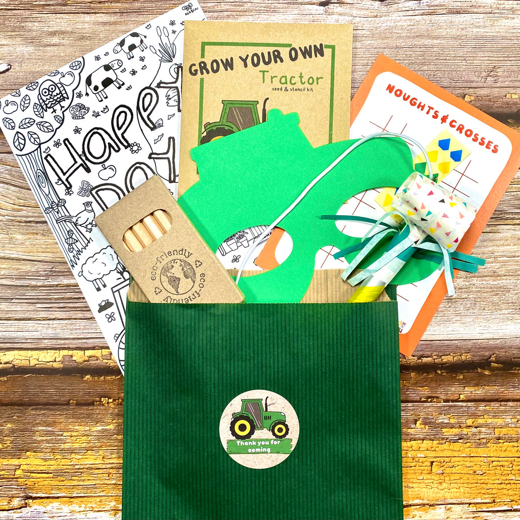 Filled Green Tractor Party Bags for Ages 3 to 8