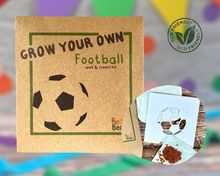 Load image into Gallery viewer, Eco friendly party favour seed and stencil pack in a football/soccer theme