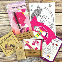 Load image into Gallery viewer, Eco-Friendly Unicorn Activity Box for Kids (Ages 3-10) - Plastic Free Crafts &amp; Games