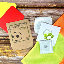 Load image into Gallery viewer, A football or soccer party bag filler seed pack photographed with red and yellow cards and liners flag