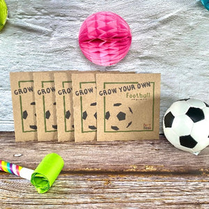 5 football themed seed and stencil party bag fillers in a kids party scene