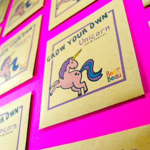 A compostable Unicorn birthday party favour