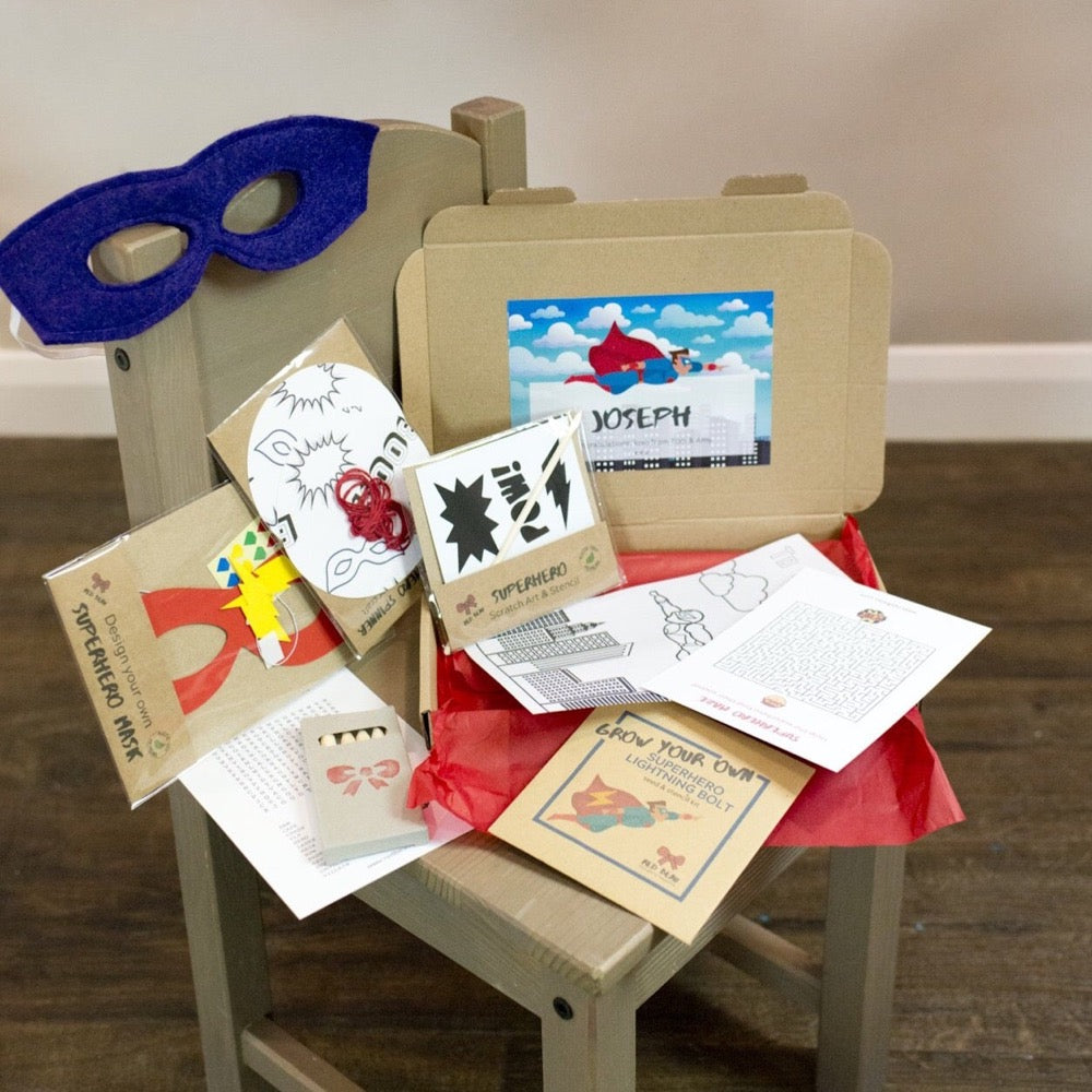 Super boy or girl, eco-friendly craft kit full of games and activities