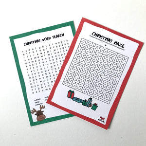 Christmas word search and maze kids activity cards