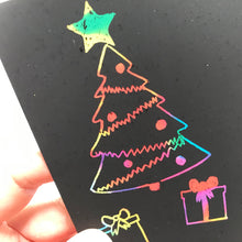 Load image into Gallery viewer, Christmas tree scratch art picture with star and Christmas presents