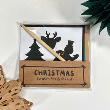 Load image into Gallery viewer, Christmas scratch art with Christmas themed stencil and bamboo scratch tool for kids