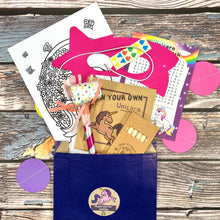 Load image into Gallery viewer, Unicorn themed eco friendly filled purple paper party bag