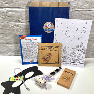 Space themed sustainable filled party bags