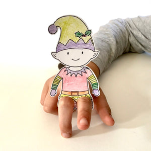 Colour in elf finger puppet stocking stuffer