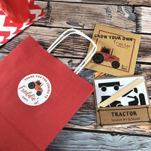 Load image into Gallery viewer, Red tractor party bag with tractor party favours and no plastic.