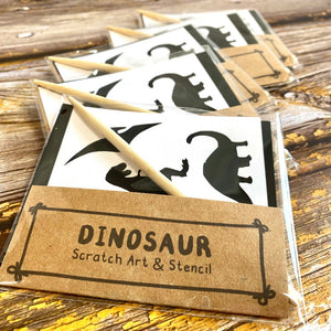 Scratch art prehistoric dinosaur with stencil art pack for kids