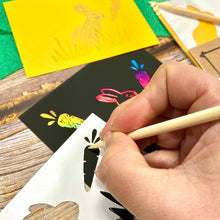 Load image into Gallery viewer, Easter themed scratch art and stencil in compostable packaging