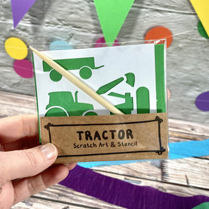 Green Tractor Scratch Art Kit - Eco-Friendly Party Favour for Kids